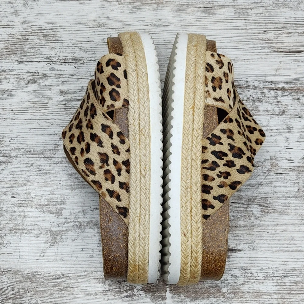 Like New Office Girl Leopard Calf Hair Flatform Espadrille Slide Sandal - Picture 11 of 16